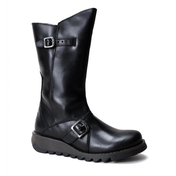 Fly London MES 2 Buckle Moto Leather Mid-Calf Boots Women’s 40 Zip RUG Sole - Picture 1 of 12